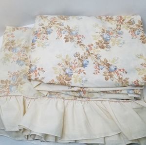 Vintage Lady Pepperell 'Karen' 4 Piece Sheet Set Ruffled Blue Orange Tan Floral.